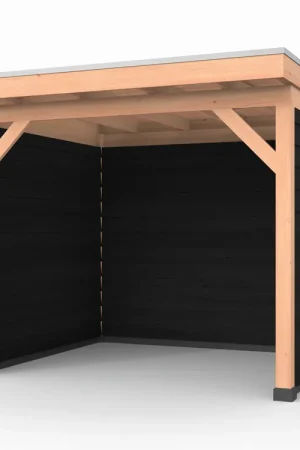 Laatste Versie Douglas overkapping, 300 x 250, met achterwand en twee zijwanden, Westwood Comfort Zwart